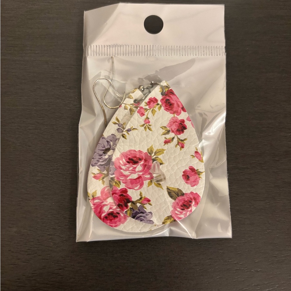 Floral Teardrop Earrings - Pink and Purple